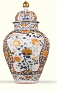 White Accented Imari Vase with Cover